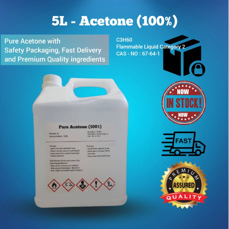 (5L)Acetone 100% - Super Glue, Paint, Nail Polish Remover (Ready Stock