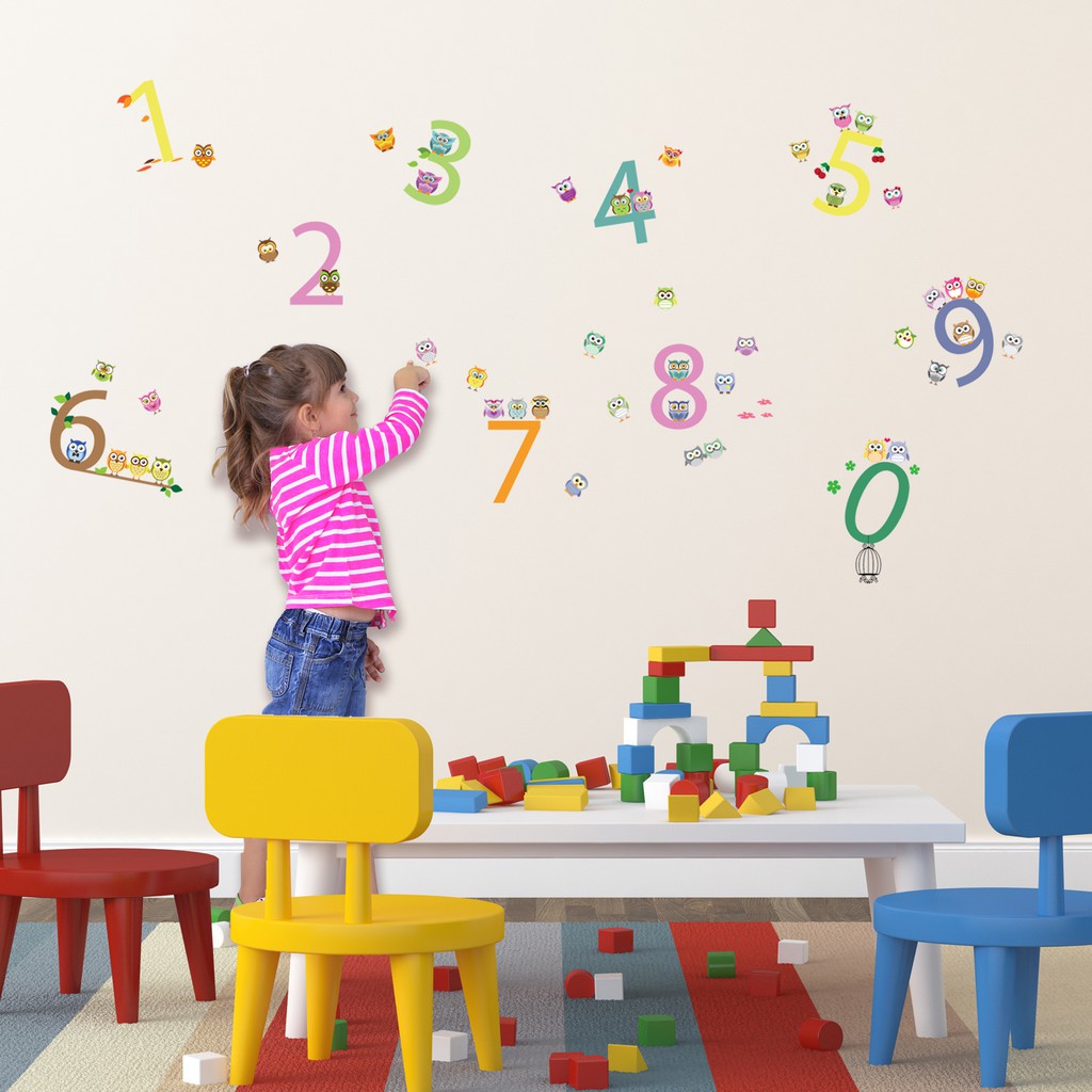 Walplus Colorful Owl 123 Wall Sticker Wall paper Dinding Wallpapers