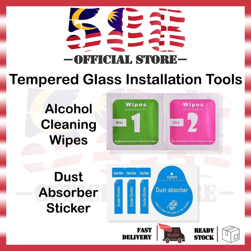 (2 +1) Wet and Dry Wipes + Dust Absorber Sticker Tempered Glass Screen Alcohol Cleaning Tool