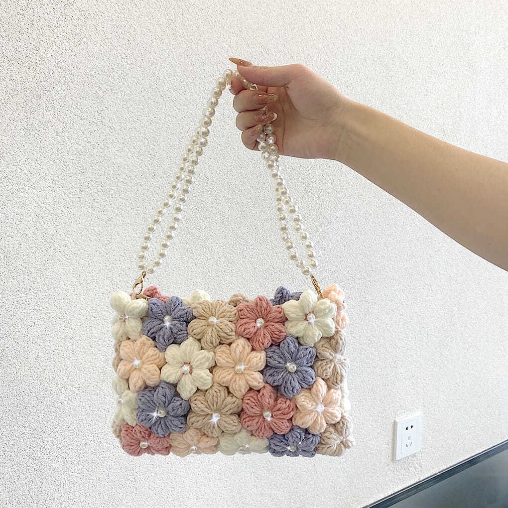 Stuuuuuly Handmade diy Flower Bag Pearl Knitting Homemade Material Wool