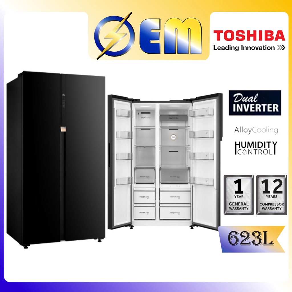 591L/623L TOSHIBA Dual Inverter Side by Side Door Fridge Peti Sejuk