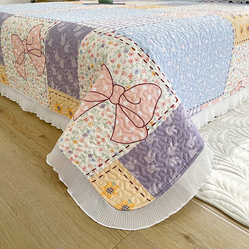 patchwork Chiffon ruffles cadar katil Bow Tie Bedsheet pengantin Lace