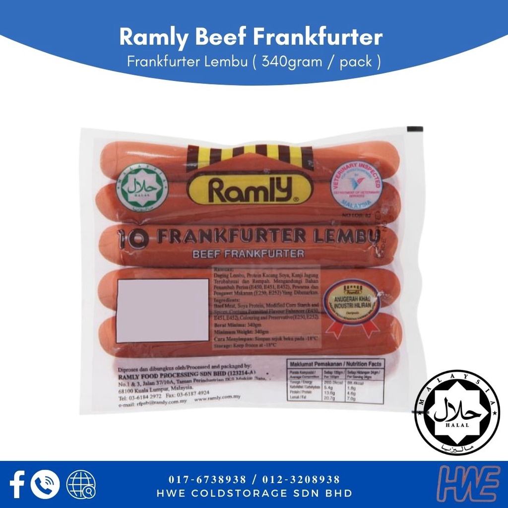 [Halal] Ramly Beef Frankfurter Sausage 340g Ramly Frankfurter Lembu