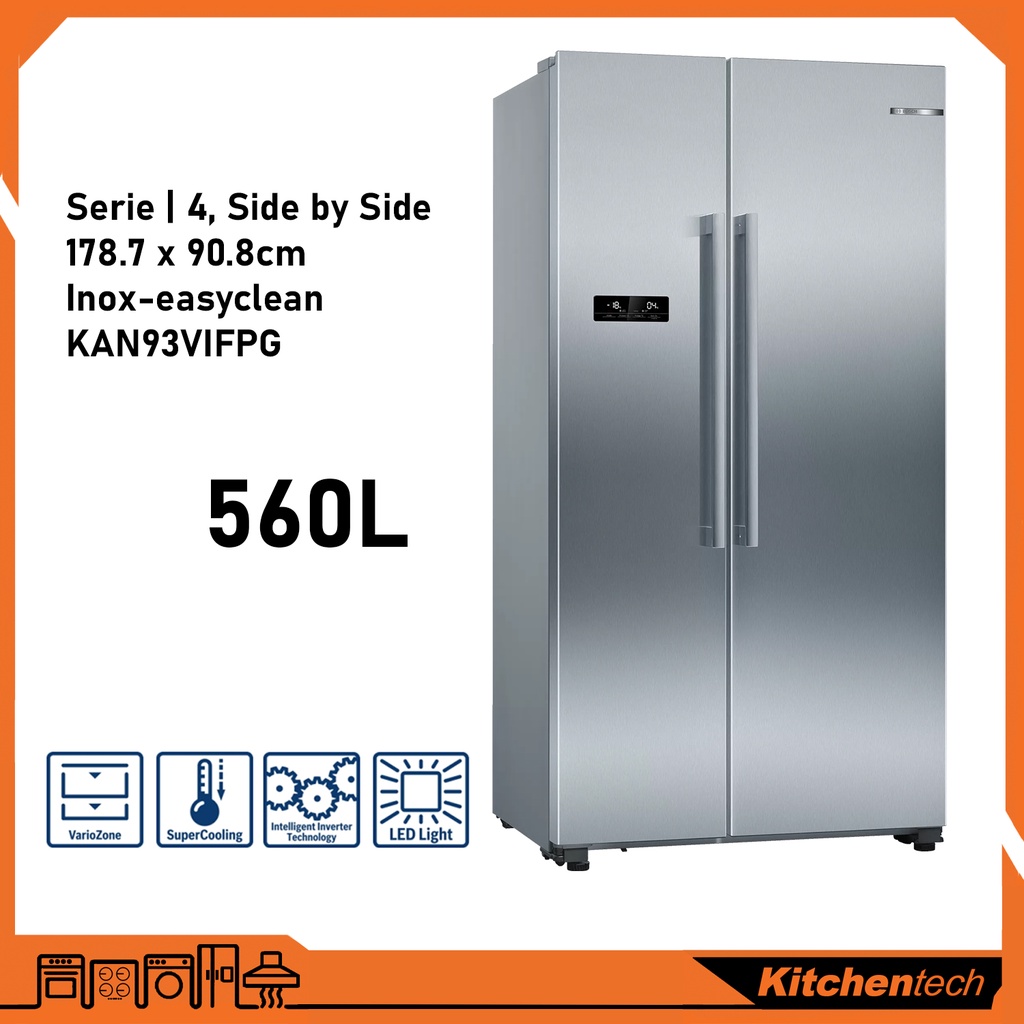 Bosch Serie4 Side by Side Stainless Steel Refrigerator (AntiFingerprint) KAN92VI35O (661L