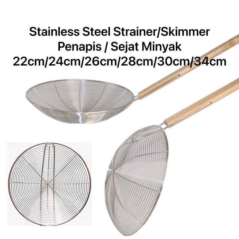 Stainless Steel Frying Oil Strainer Wood Handle/Sejat Minyak/Skimmer