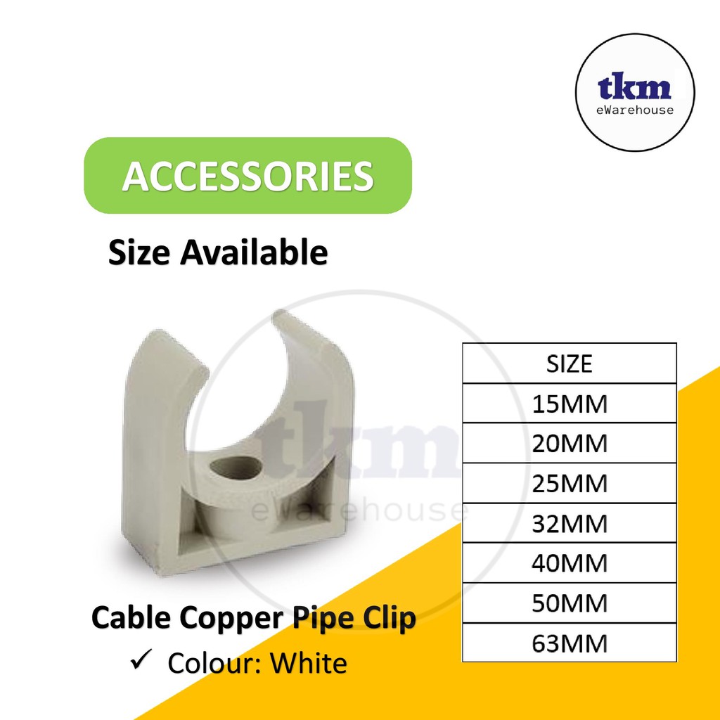 [TKM] CABLE COPPER PP SADDLE PIPE CLIP PIPE CLAMP WHITE BLACK [ 15MM