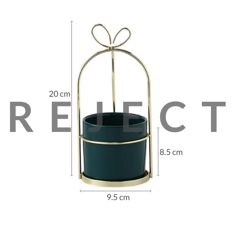 REJECT Mini Marble White Green Plant Pot with Gold Cage Ribbon Effect