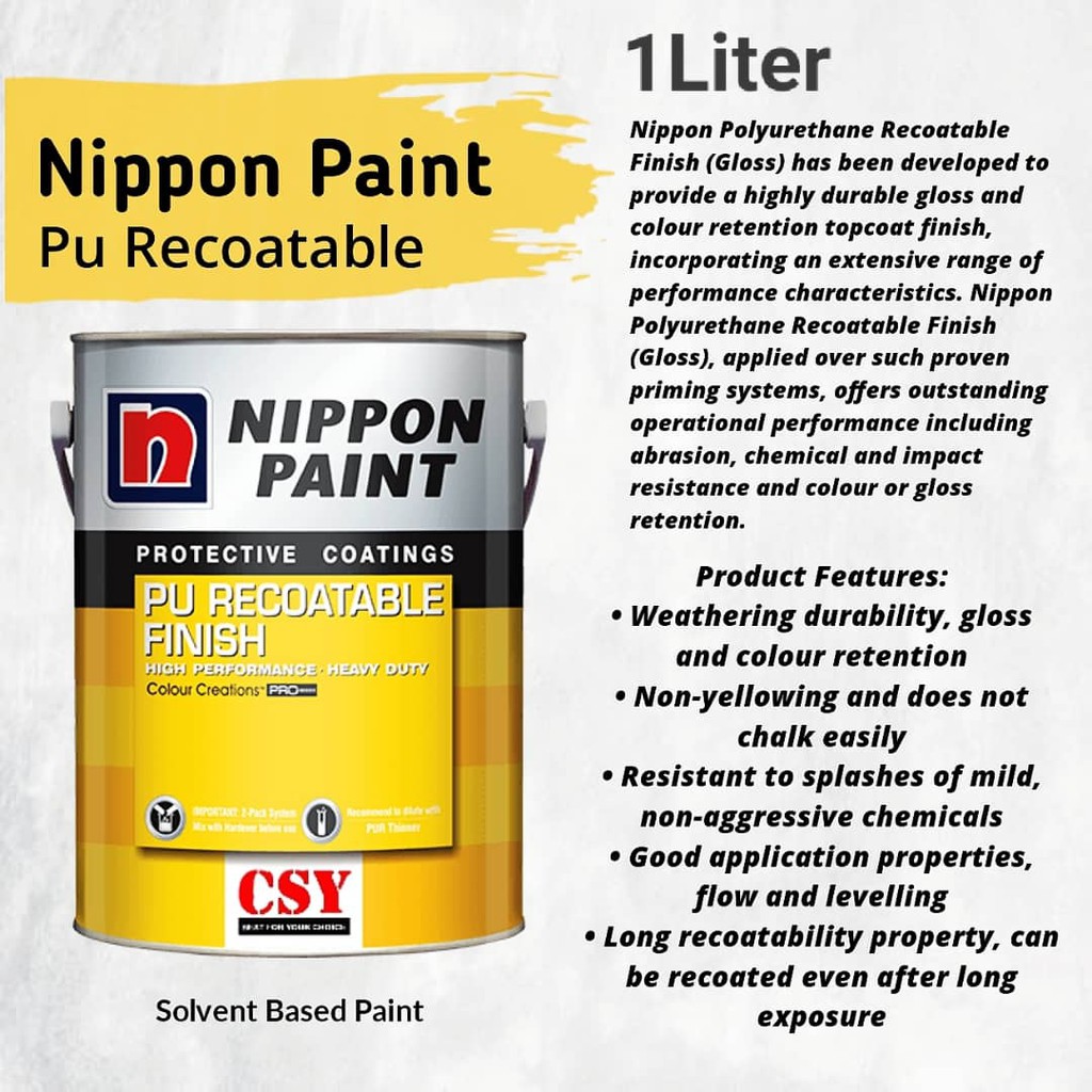 NIPPON PAINT PU Recoatable Finish 1 Liter (Gloss) Shopee Malaysia