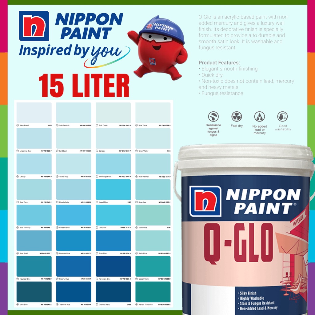 🔥 FOC FREE GIFT 🔥15L Nippon Paint Q GLO INTERIOR SHEEN WASHABLE PAINT