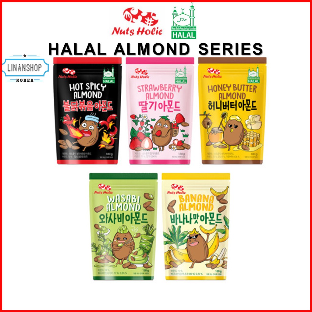 KOREA [HALAL] Nutsholic Almond Series 180g Honey Butter, Strawberry, Hot Spicy, Wasabi, Banana