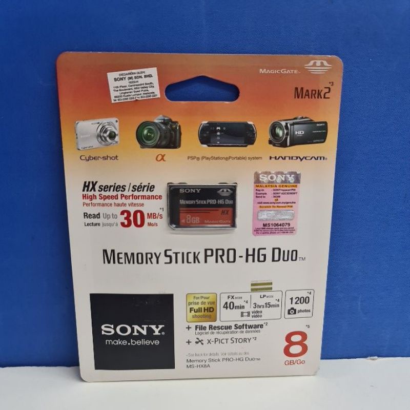 SONY MEMORY STICK PROHG DUO MSHX8A(8GB Original) Shopee Malaysia