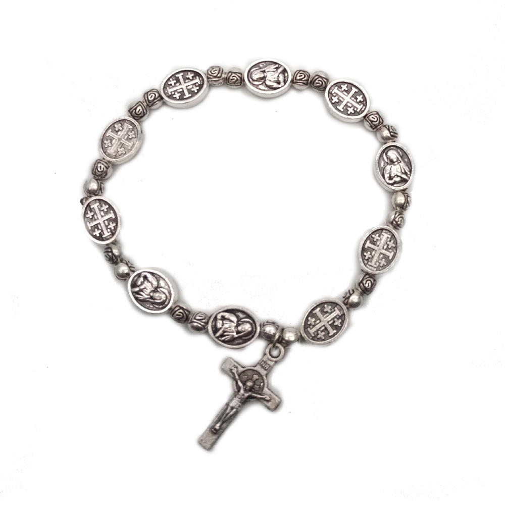 Catholic Religious Supplies Virgin Rose Beads Rosary Cross Bracelet