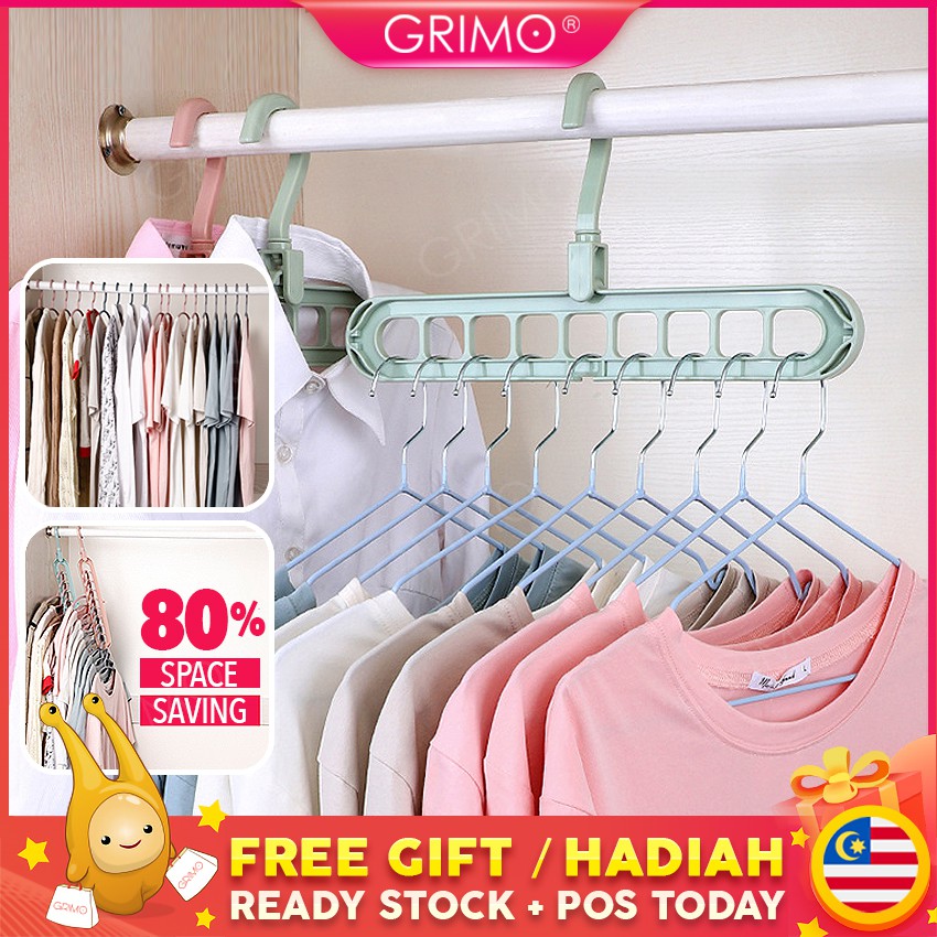 READY STOCK💝GRIMO Multislot Cloth Hanger Multifunction Clothes Hanger