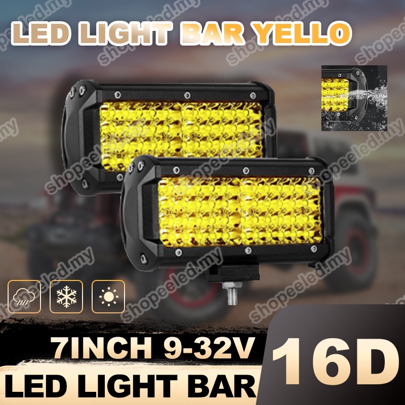 Yellow Light 7 Inch 144W Combo Led Light Bars Spot Flood Beam for Driving Offroad Boat Car