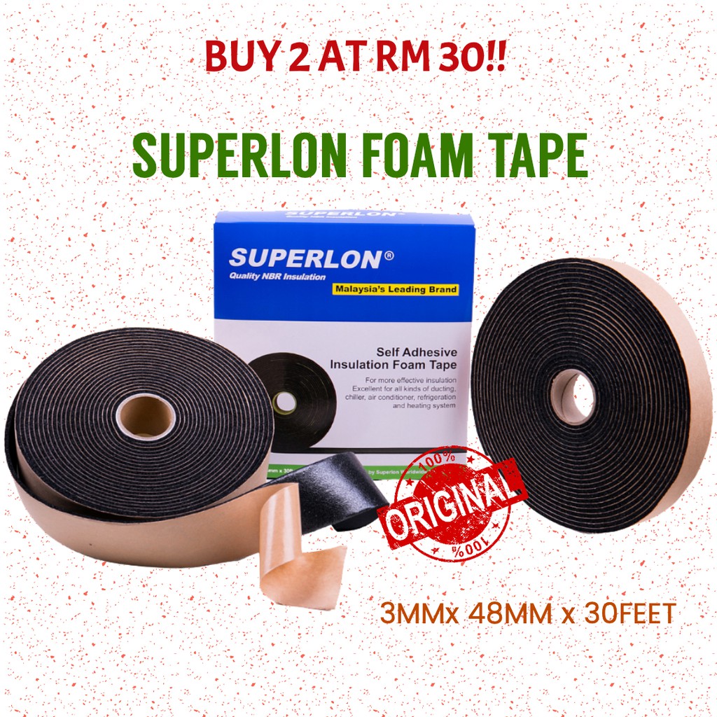 (100 AUTHENTIC) Superlon Self Adhesive Insulation Foam Tape 3mm x 48mm