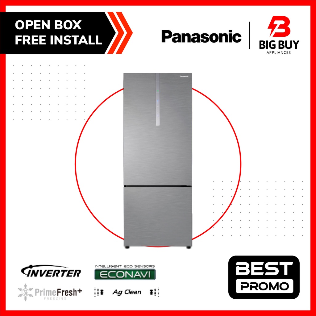 Panasonic 465L Inverter Bottom Freezer Fridge Silver Steel Door PANA
