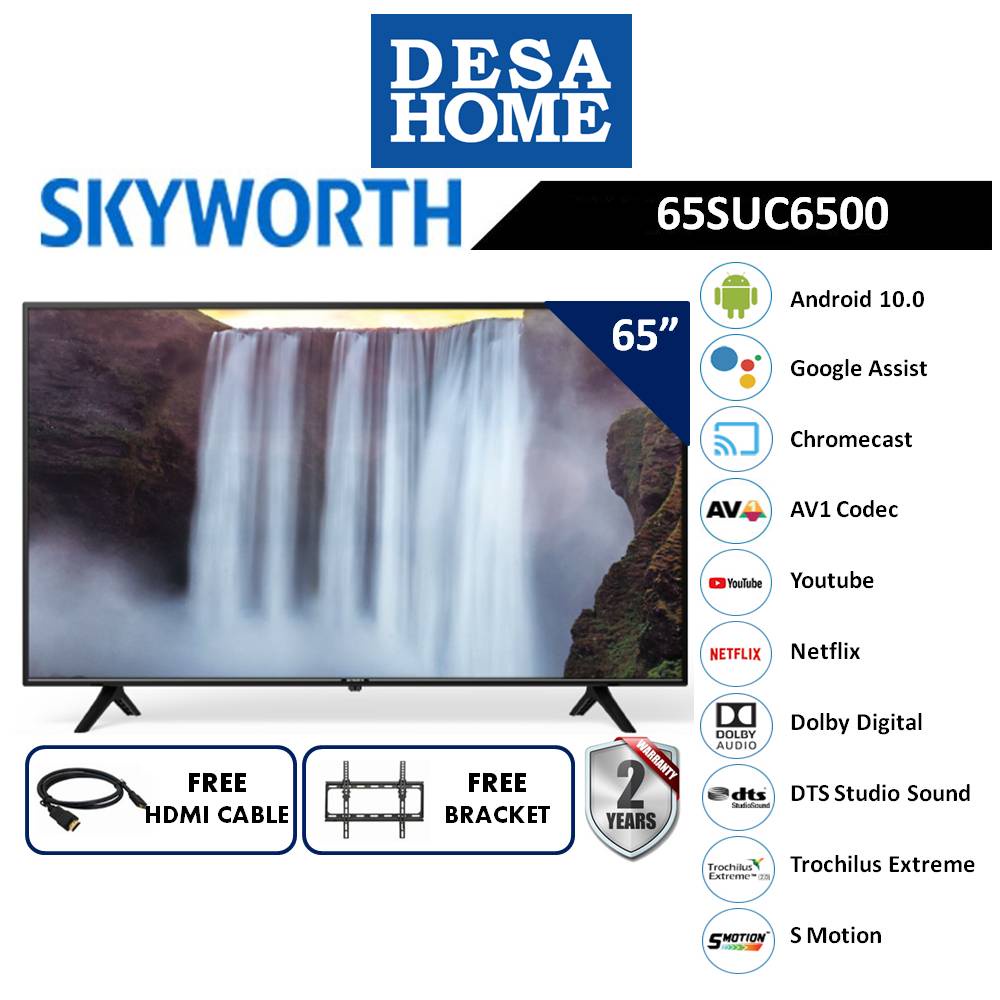 Skyworth 65" 4K Android UHD LED TV [Free HDMI Cable & Bracket