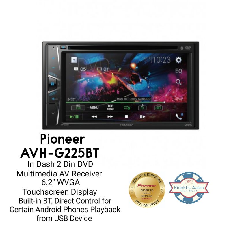 Pioneer AVHG225BT InDash DoubleDIN DVD Multimedia AV Receiver with
