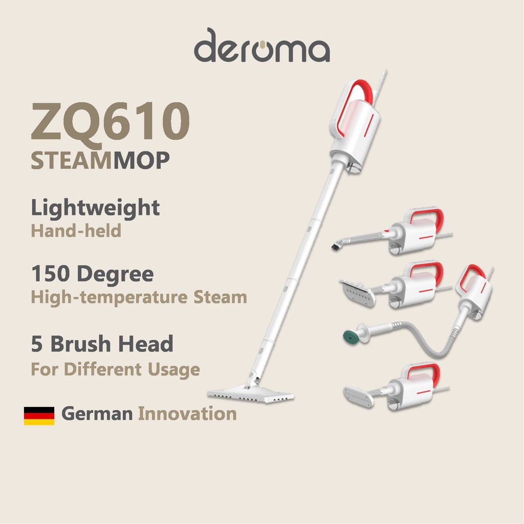 Deroma Deerma ZQ610 Steam Mop Cleaner with 5 Brush Head, 2x mop Cloths