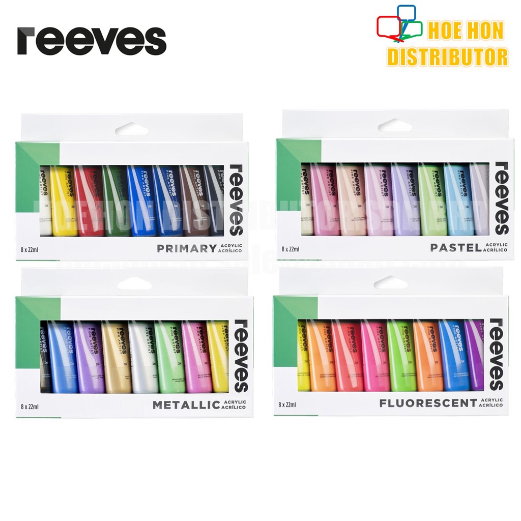 Reeves Acrylic Paint Primary Pastel Fluorescent Metallic 8 Color x 22ml