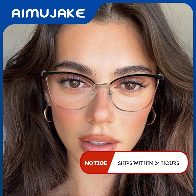 Trendy Metal Glasses Frame with Replaceable Lens Cat Eye Anti Blue