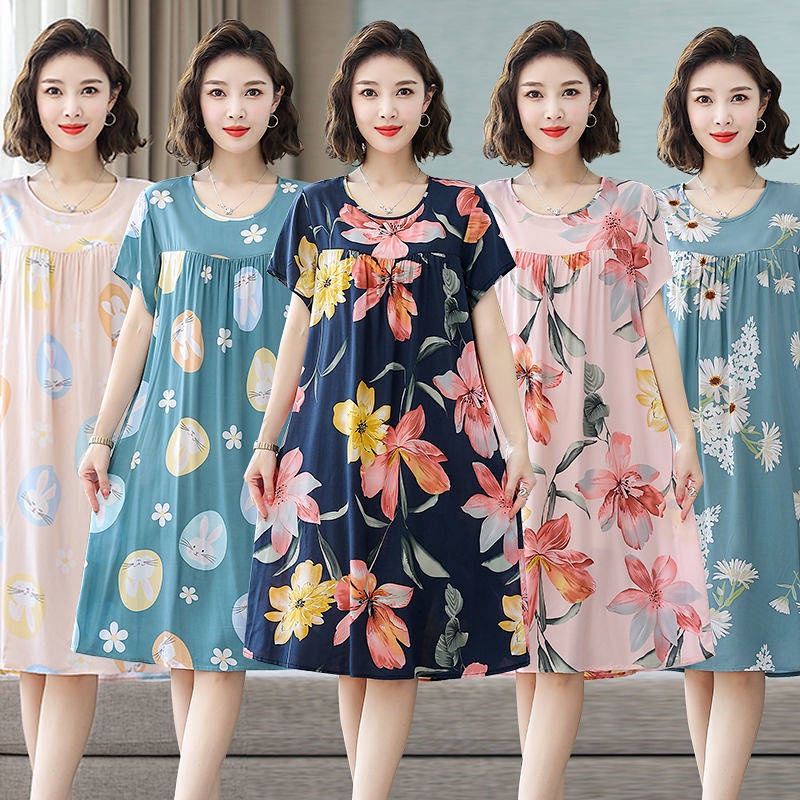 MiddleAged and Elderly Nightdress Women's New Cotton Silk Mom Western