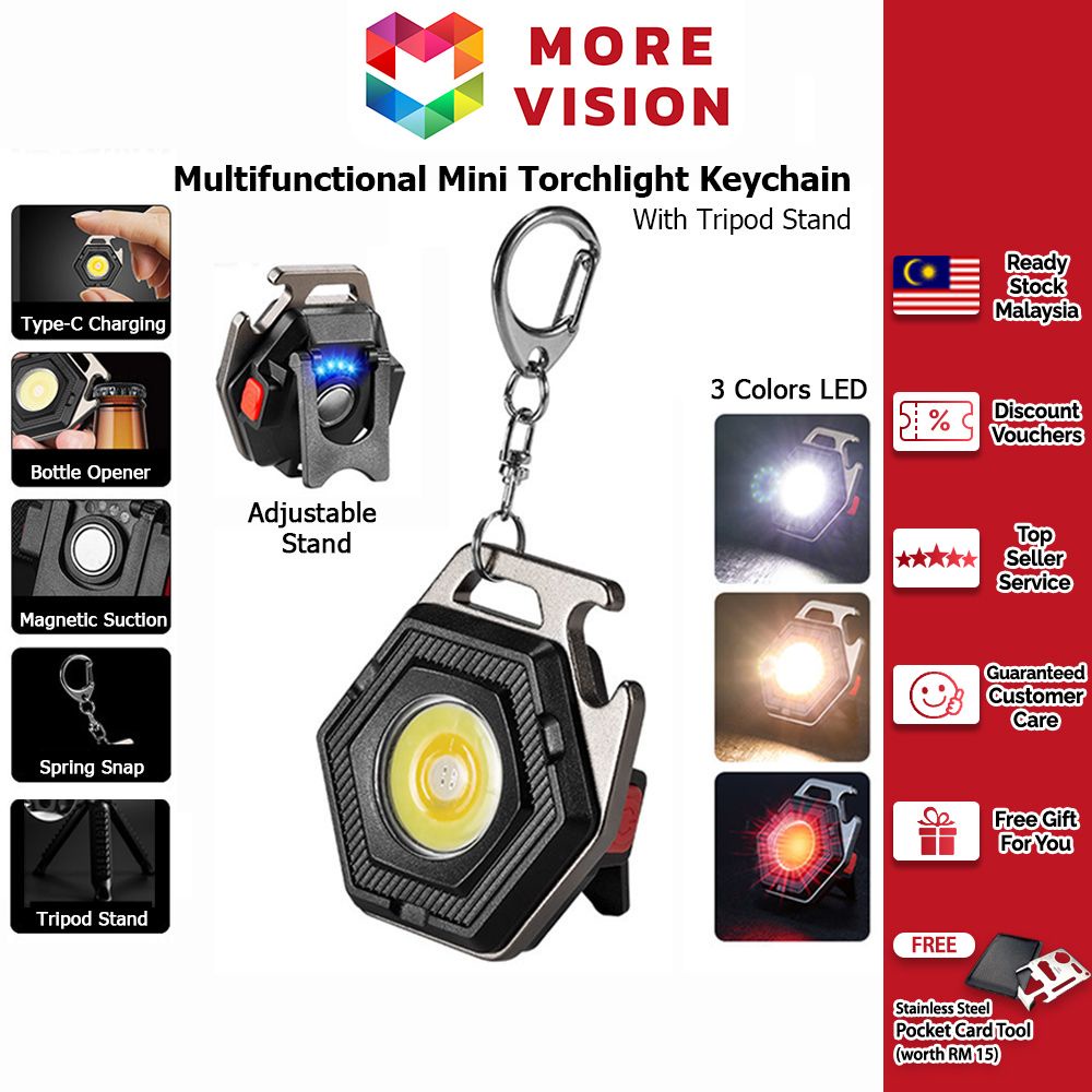 Keychain Torch Light LED 3 Colors Tripod Stand Small Mini Hanging Waterproof Outdoor Torchlight