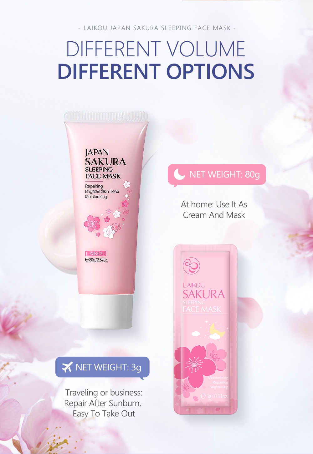 LAIKOU Japan Sakura Facial Sleeping Mask Repairing Brighten Skin Tone Moisturizing Oil Control