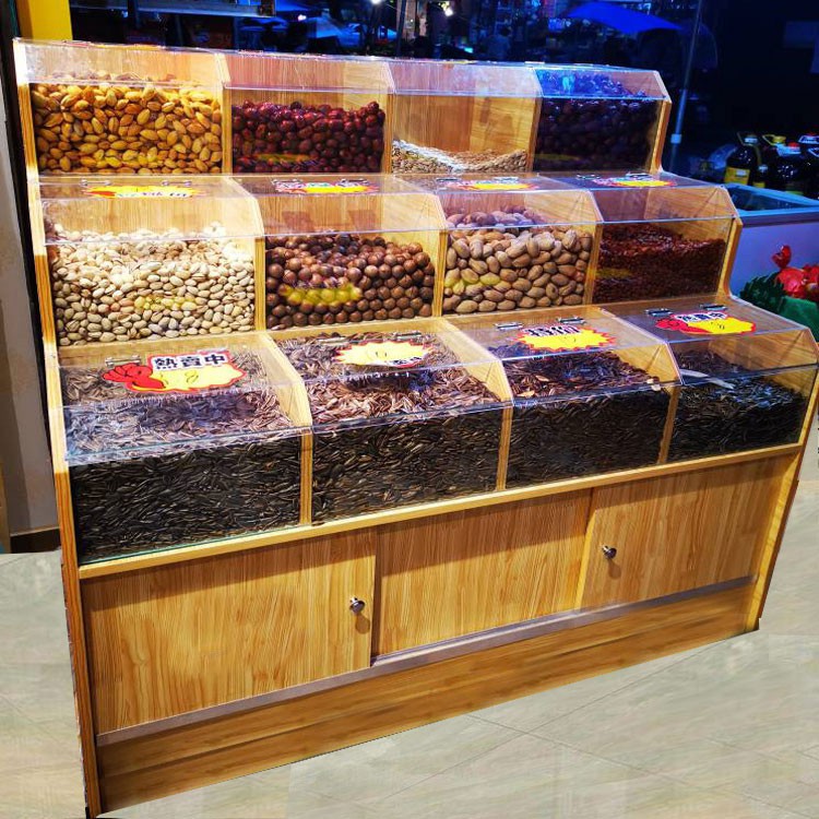 Supermarket dried fruit shelf, convenience store showcase, dry goods