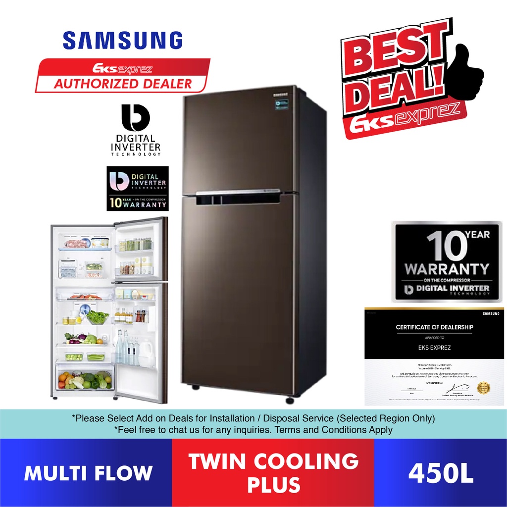 Samsung 2 Door Inverter Fridge (450L) RT35K5062DX/ME Top Mount Freezer