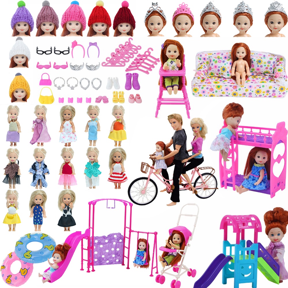 4 Inch Doll Accessories Dollhouse Furniture Nursery Trolley Chair Bed