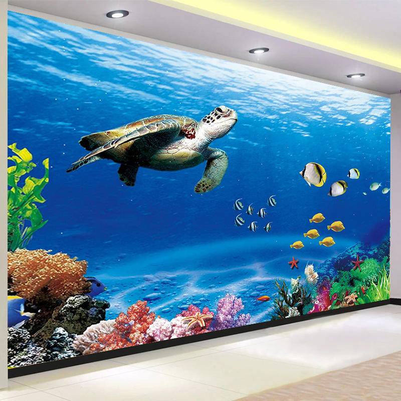Custom 3D Ocean Underwater World Sea Turtle Fish Photo Mural Wallpaper