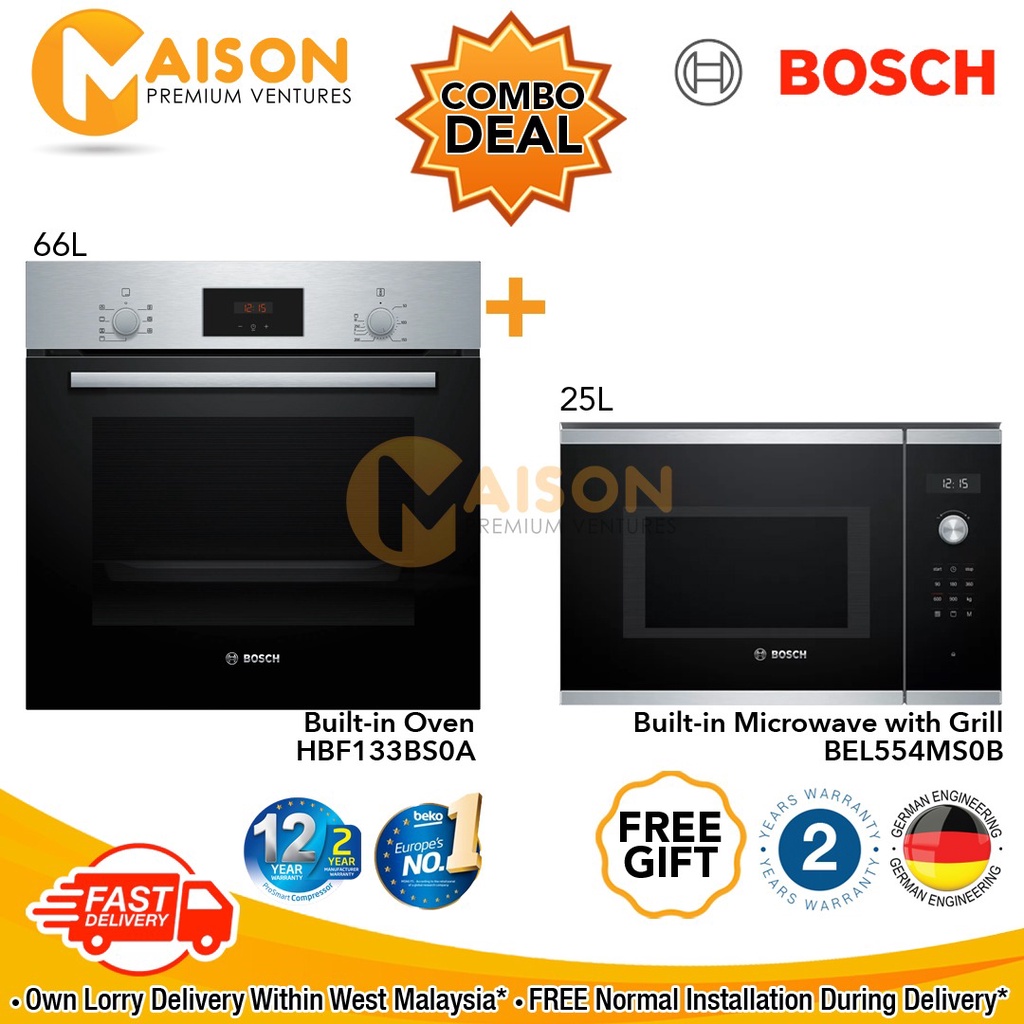 Bosch Series 2 Built in Oven 66Litres HBF133BS0A + Bosch Series 6 Built in Microwave Oven with