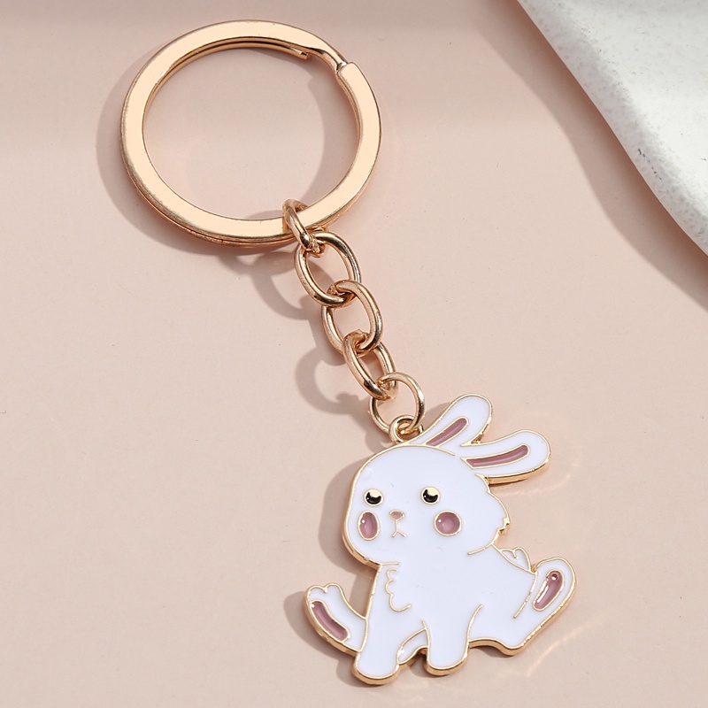 Lovely Rabbit Keychain Enamel Key Ring White Rabbits Key Chains Animal