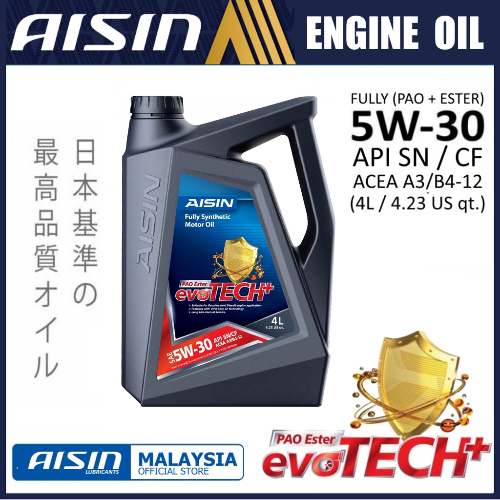 Aisin Engine Oil Fully Synthetic with Pao + Ester SN/CF 5W30 (4L