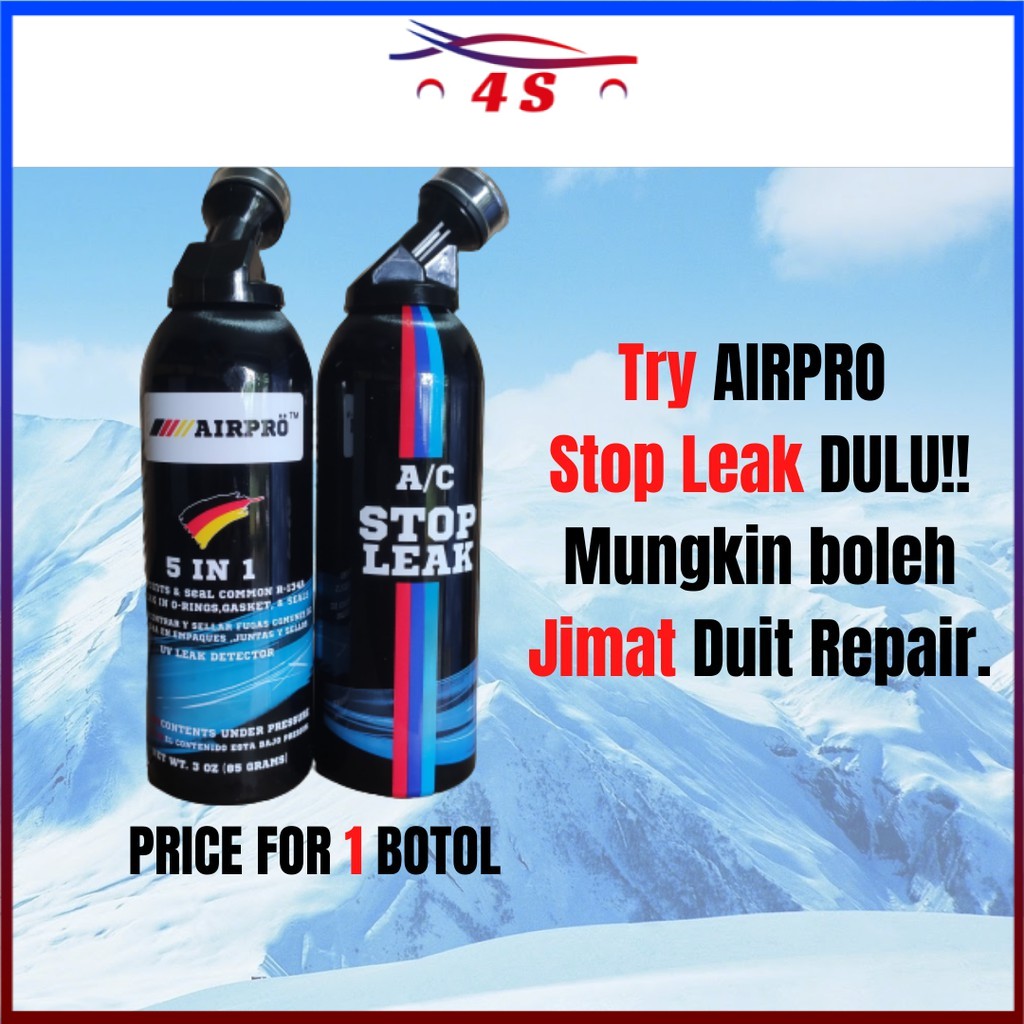 5 IN 1 AIR COND STOP LEAK CAR R134 DIY AIR COND TOP UP R134A COMPRESSOR