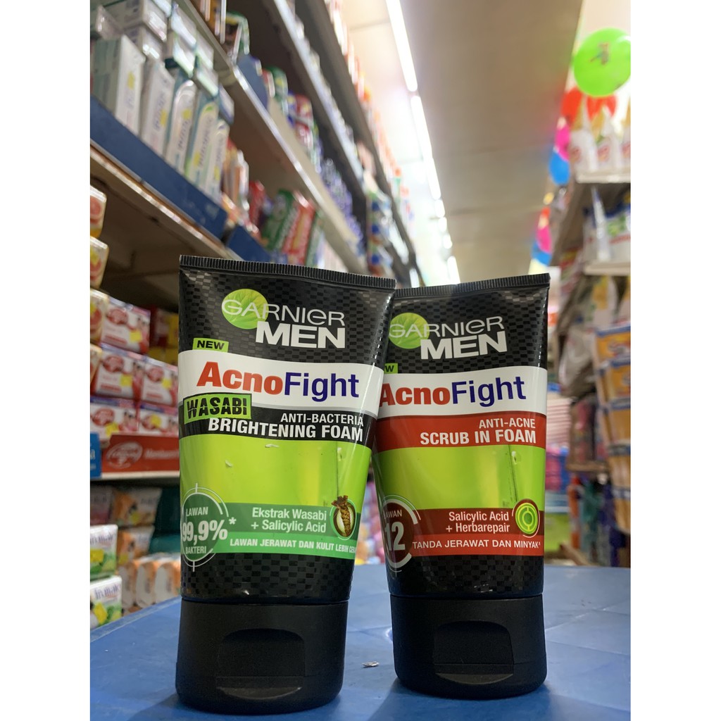 Garnier Men Acno Fight Facial Wash (Wasabi/ Anti Acne)(100ml) Shopee
