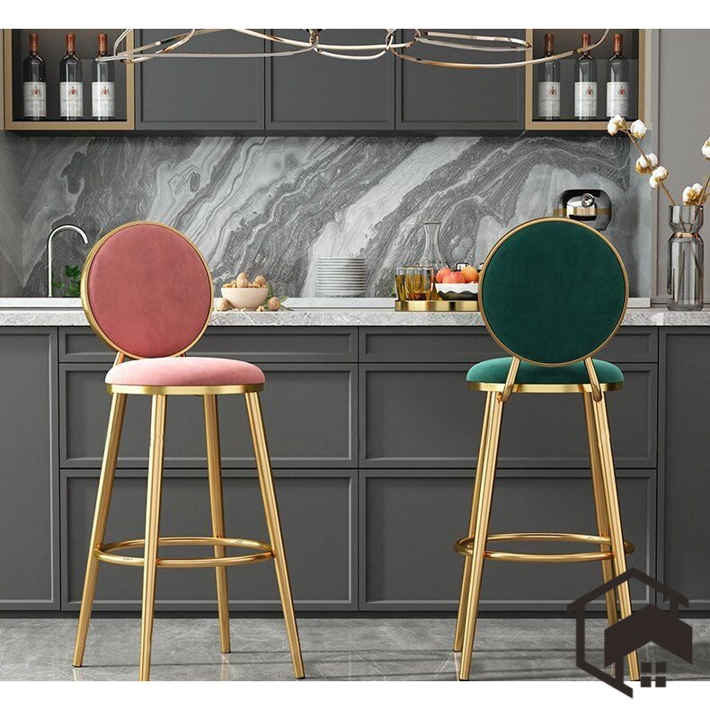 Gold / Black Wrought Iron Bar Stool With Backrest Bar Chair High Bar