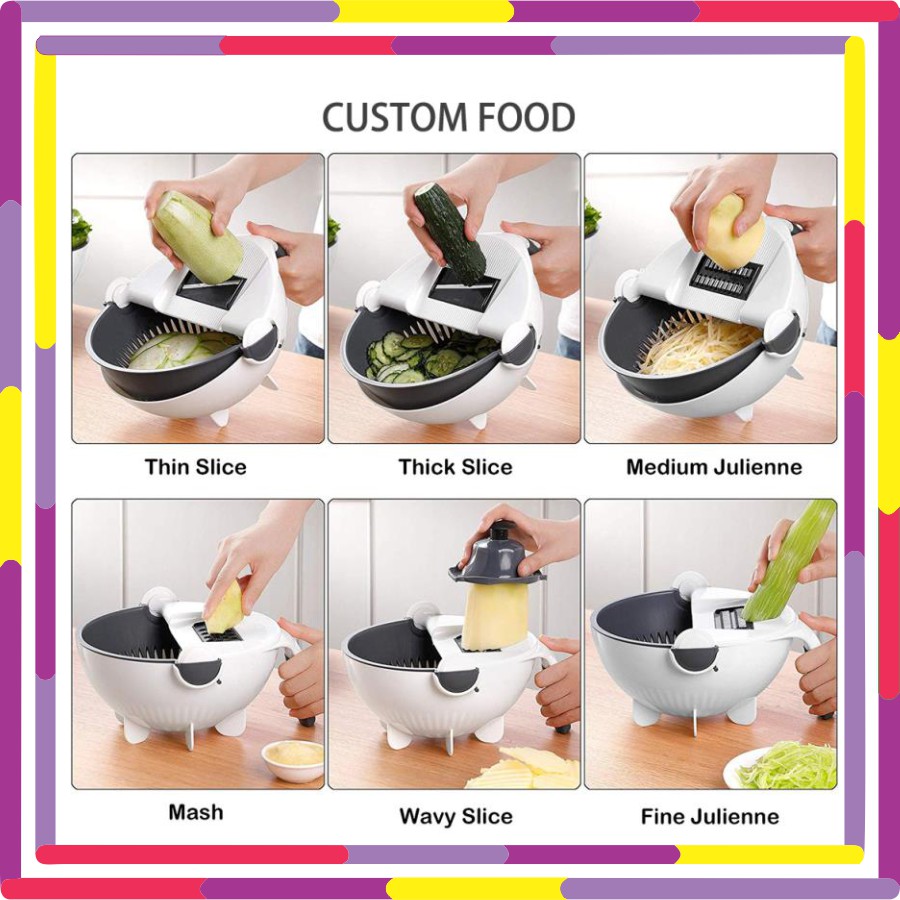 9 in 1 Multifunction Vegetable Cutter with Drain Basket Magic Rotate