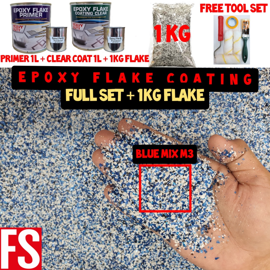 FULL SET Epoxy Colour Flake Coating Toilet Kitchen Floor Tile Leaking Waterproof ( 1L PRIMER/1L