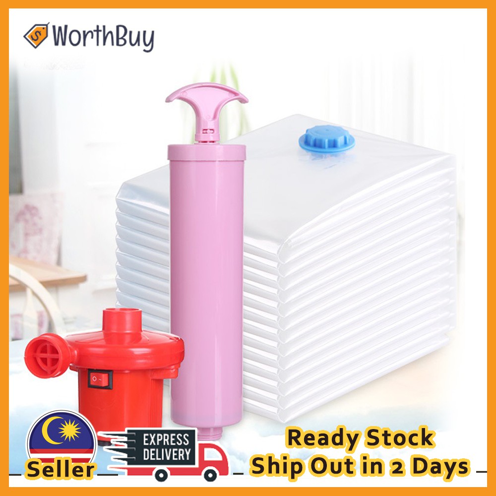 [1PC] Worthbuy Transparent Vacuum Bag Travel Storage Bag Hand Pump Electric Pump Shopee Malaysia