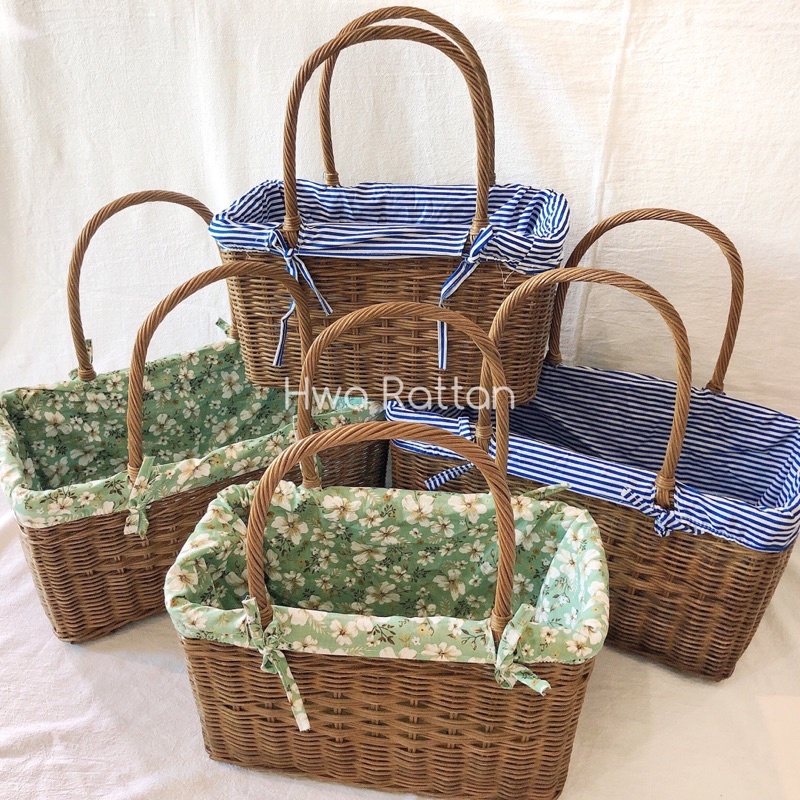 Rattan picnic basket / Rectangle carrying basket / Rattan organiser