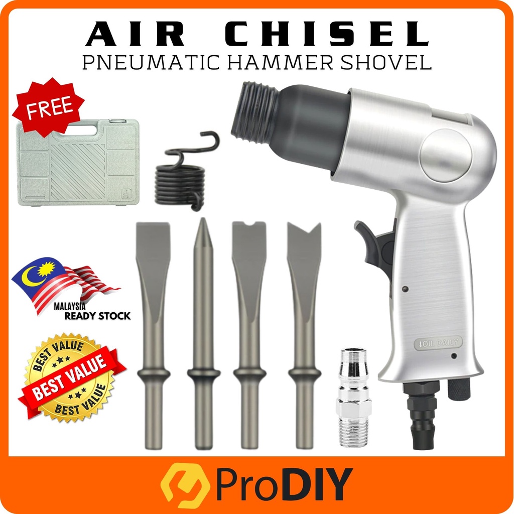 AIR CHISEL PNEUMATIC HAMMER SHOVEL SET WITH CASE 4 CHISEL HANDHELD HAND