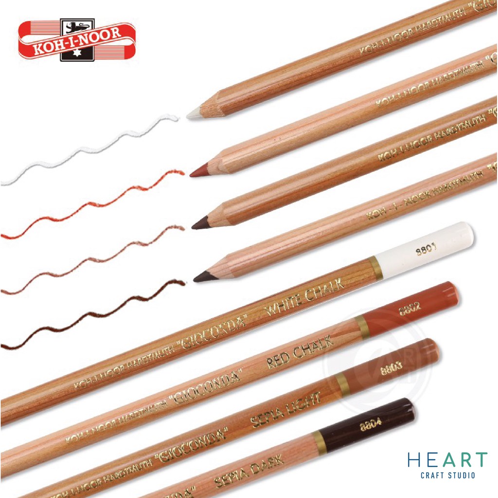 Kohinoor Gioconda Soft Chalk Pastel & Charcoal Drawing Pencils & Eraser Delicate 棕/白色炭笔