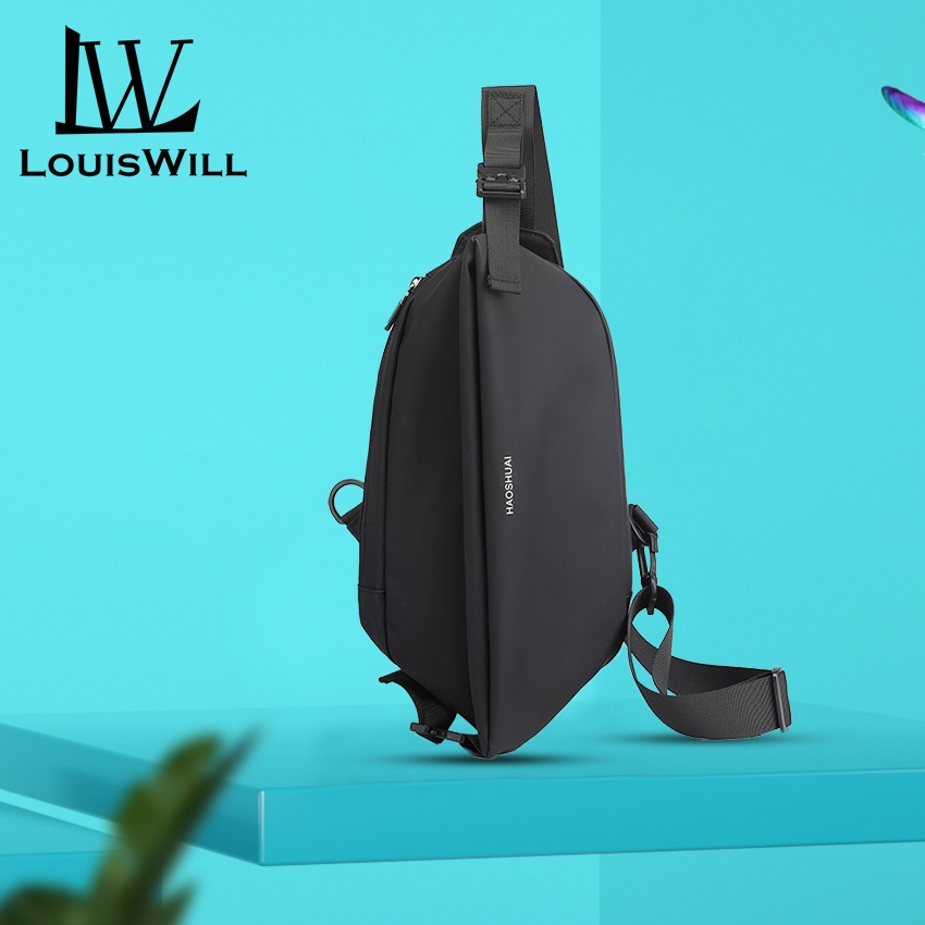 LouisWill Men Bag Nylon Chest Bag Functional Chest Bag Crossbody Bag Zipper Bag Sports Bag