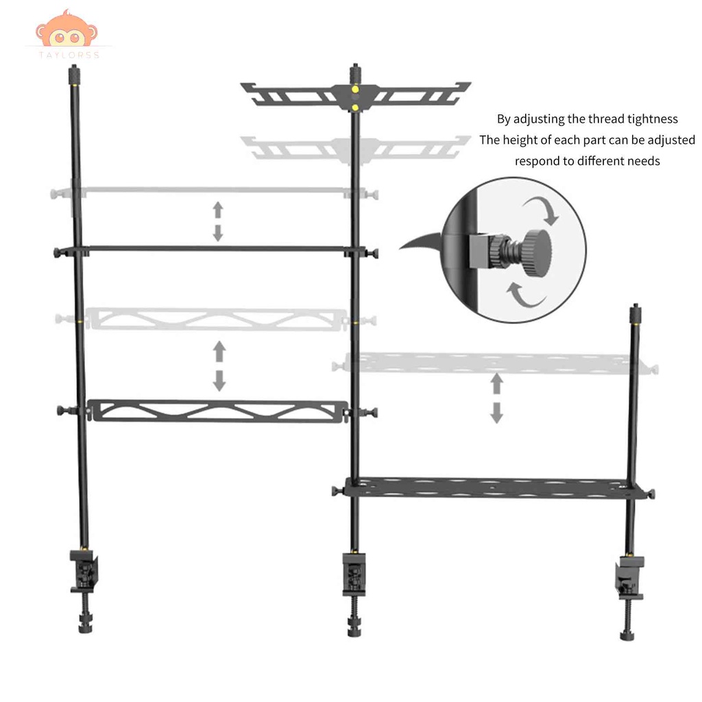 Desktop Shelf Lamp Pole DIY Folding Storage Hanger Shelf with Light