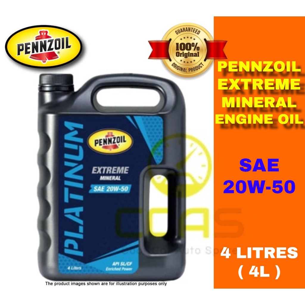 100 Original Pennzoil Platinum Extreme 4L 20W50 20W50 Mineral Engine Oil 4 Litres Minyak
