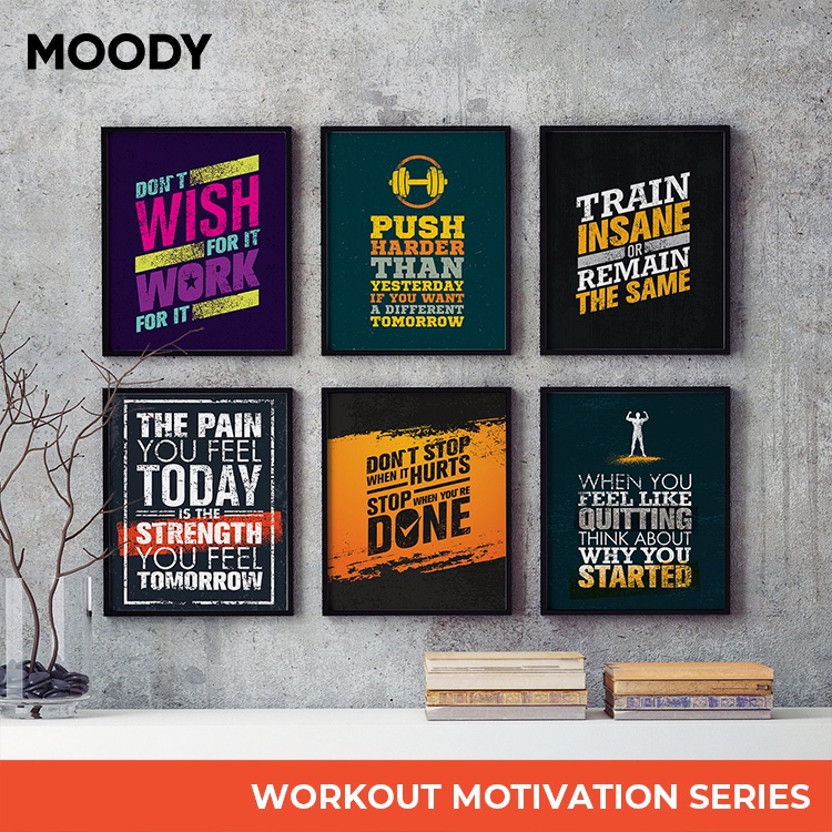 MOODY MOTIVATIONAL Framed Poster Workout Inspiration Series Poster Frame Wall Art & Wall