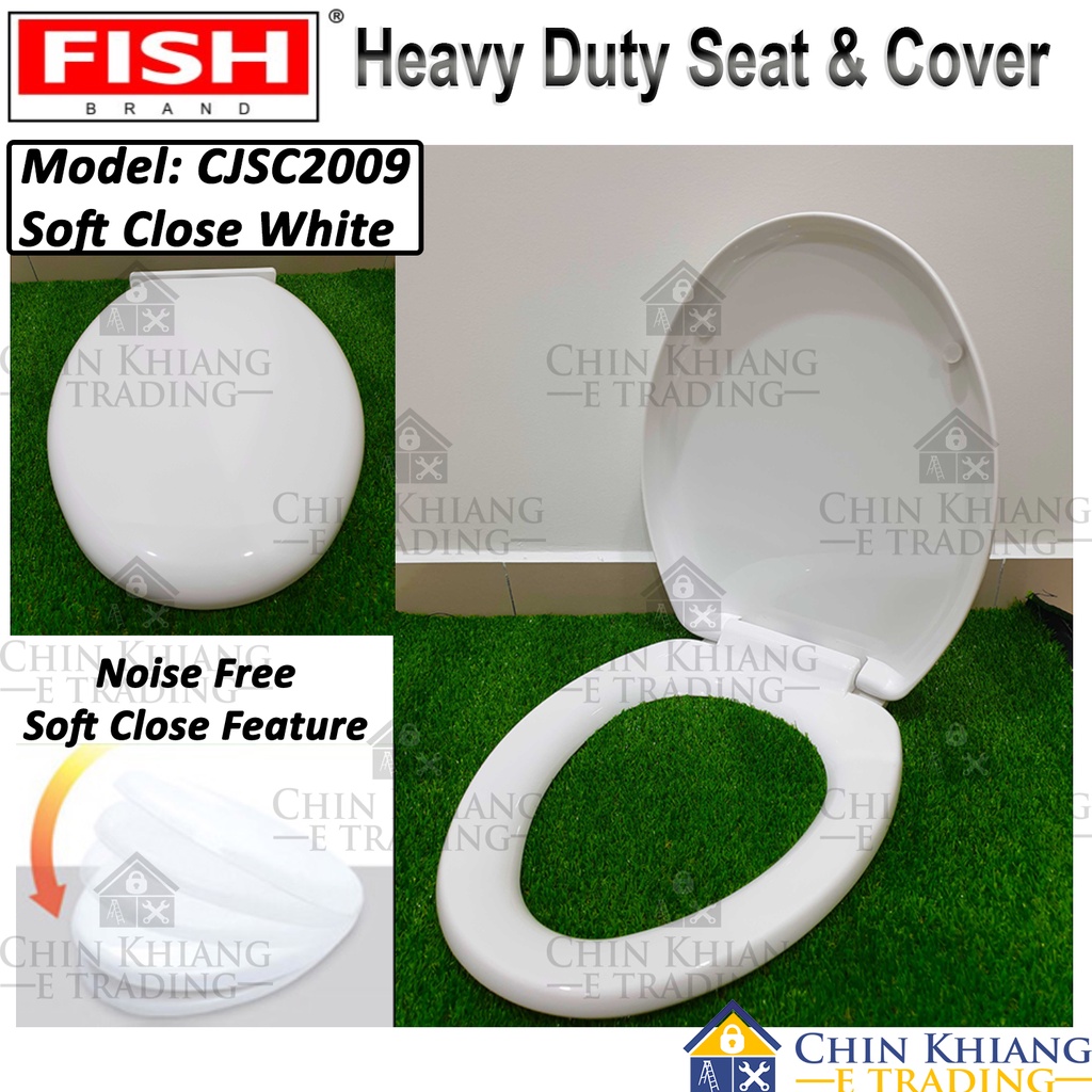 FISH Toilet Seat Cover Extra Thick Heavy Duty White Soft Close CJSC2009