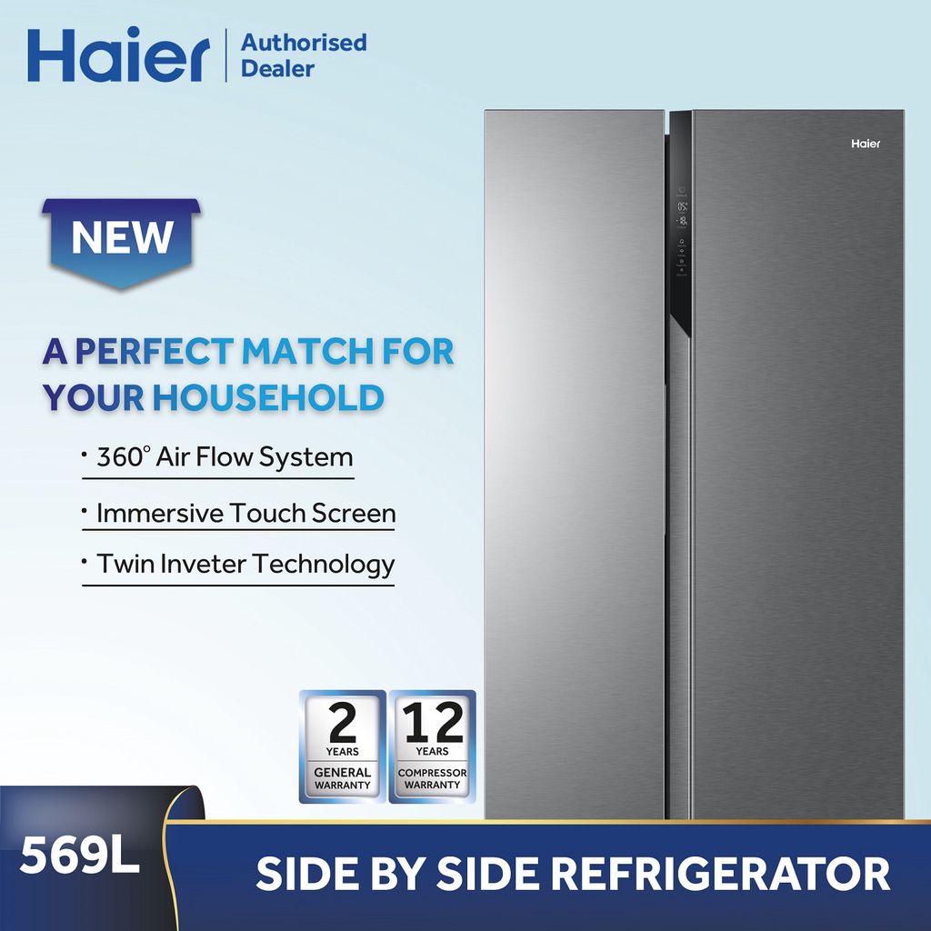 Haier Side By Side Refrigerator Twin Inverter Save More Energy 569L [Basic Install] HSR3918FNPG
